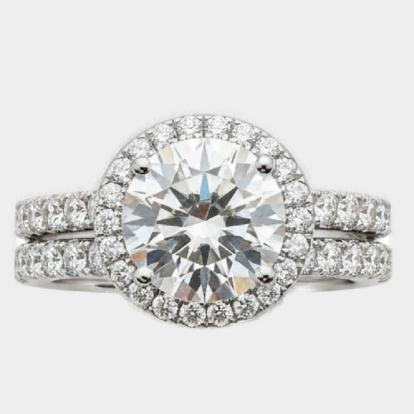5.97 Carat Moissanite Two Piece Round Halo Band Ring Set in 925 Sterling Silver